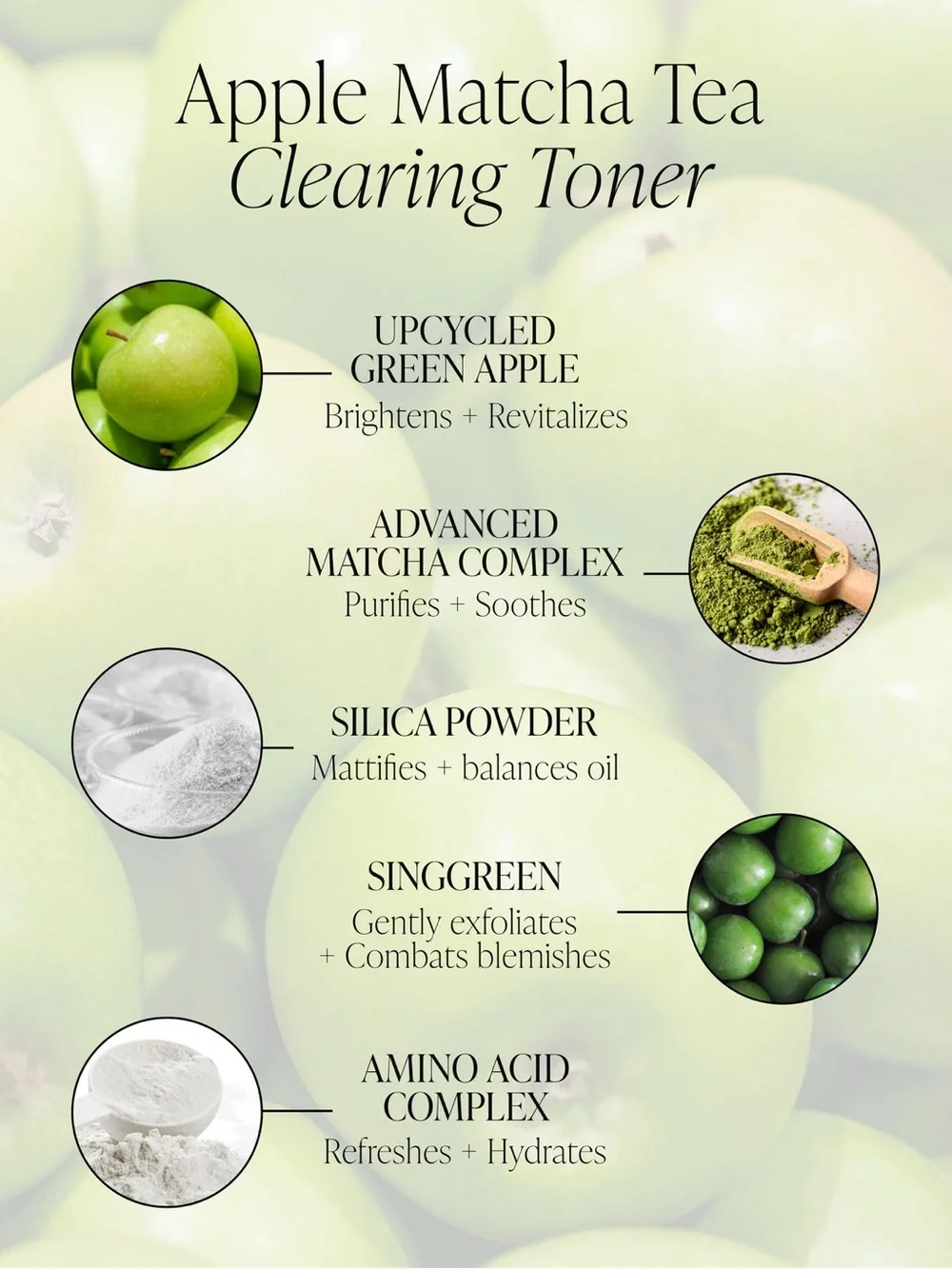 APPLE MATCHA TEA CLEARING TONER Bi-Phase Toner · Oily Skin Friendly · Upcycled